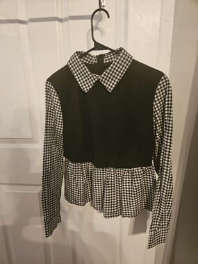 Black and White Gingham Peplum Top